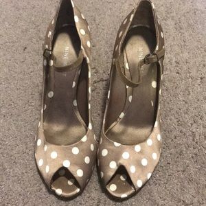 Nine West Carlen polka dot nude peep-toe heels